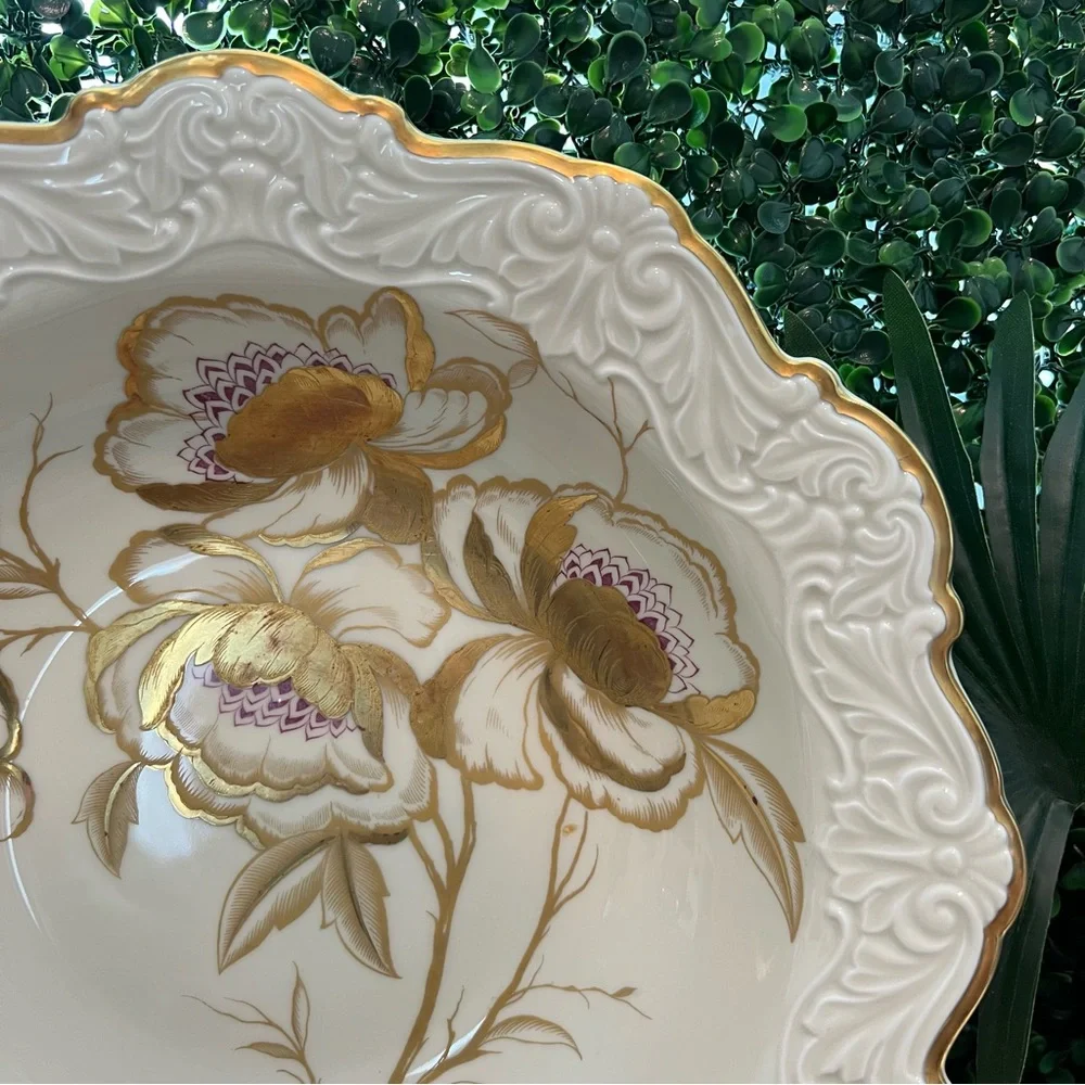 Vintage Weimar Sabine Floral Porcelain Serving Bowl Plate Gold Trim Handmade